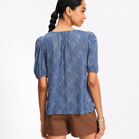 Loft Women's Paisley Puff Sleeve Split Neck Top XS NWOT - Picture 2 of 5